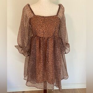 Entro Brown and Tan Animal Print Smocked Dress